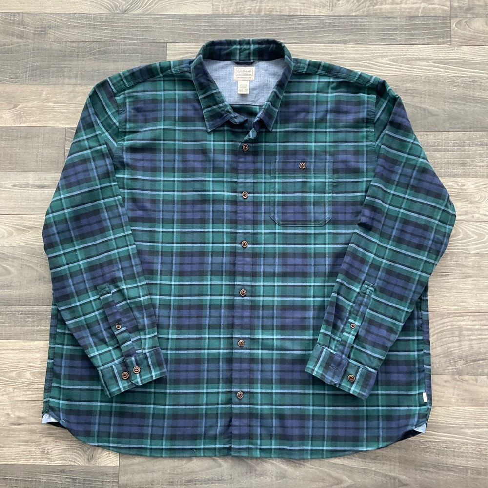 LL Bean BeanFlex All Season Flannel Shirt Men’s XXL Green Purple Black 513053